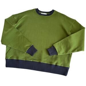 WeWoreWhat Colorblocked Oversized Fit Crewneck Sweatshirt Hunter Green/Navy XXS